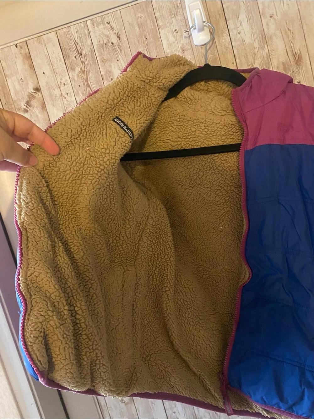 Eddie Bauer Kids Hooded Puffer Jacket reversible, Medium 10/12, Sherpa, Read !